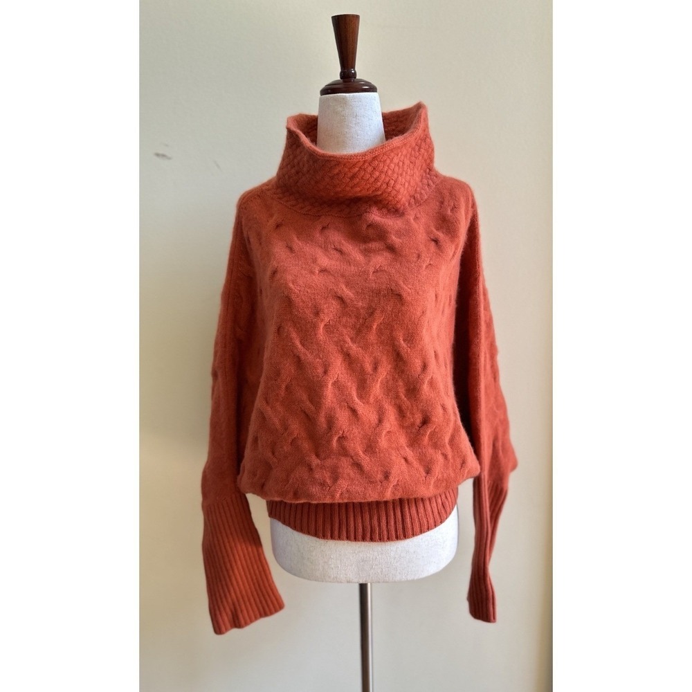 Loro Piana Cashmere Turtleneck Poncho Cape Sweater Orange Textured Knit Italy S